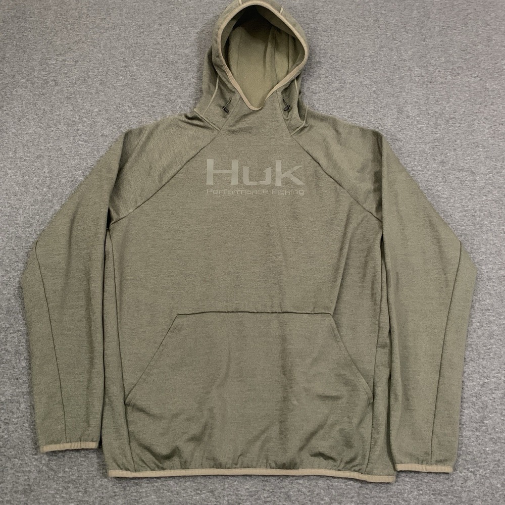 Huk Hoodie Men's L Green Pocket Hooded Performance Fishing Pockets